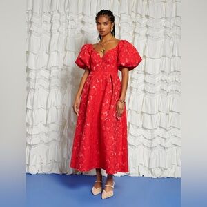 Sister Jane DREAM Maria Jacquard Midi Dress in Red XS